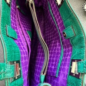 Green Leather Kate Spade Bag with Purple Interior